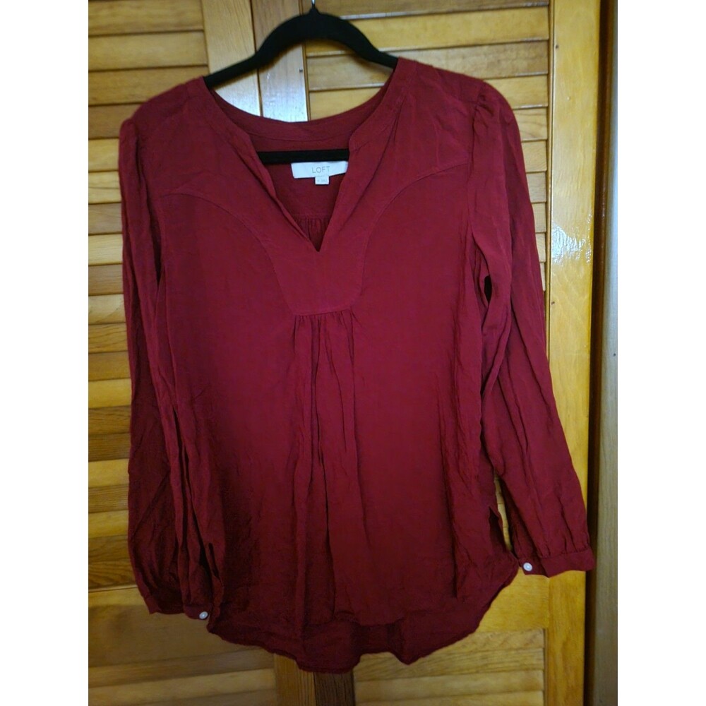 Red Flowy Boho Cottagecore Tunic Blouse By THE LOFT  Sz M